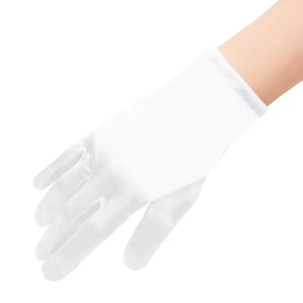 Guantes de boda blancos elegantes, guantes cortos de encaje satinado brillante, guantes elásticos para baile, fiesta de cumpleaños - imagen 4