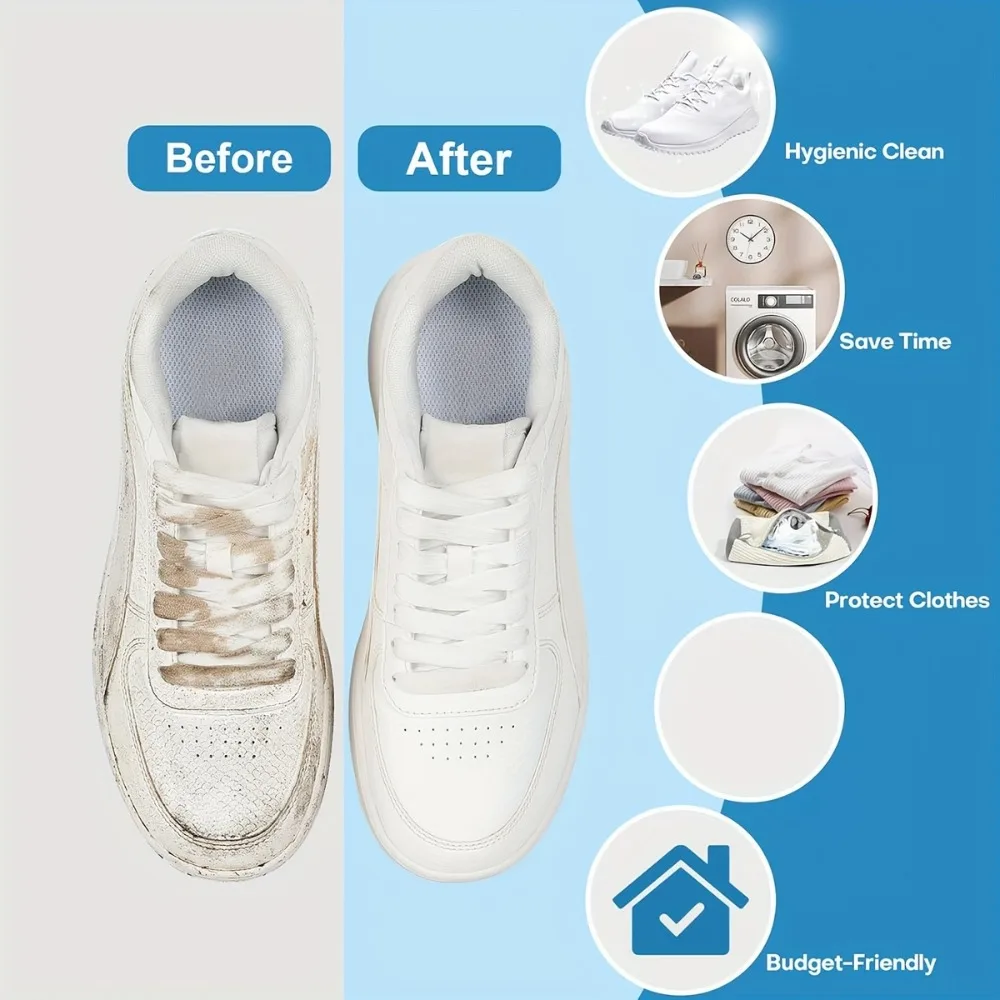 Fibra esponjosa 360 °   Bolsa para lavar zapatos de limpieza envolvente: bolsa de lavandería reutilizable, duradera, lavable a máquina con cierre de cremallera - imagen 4