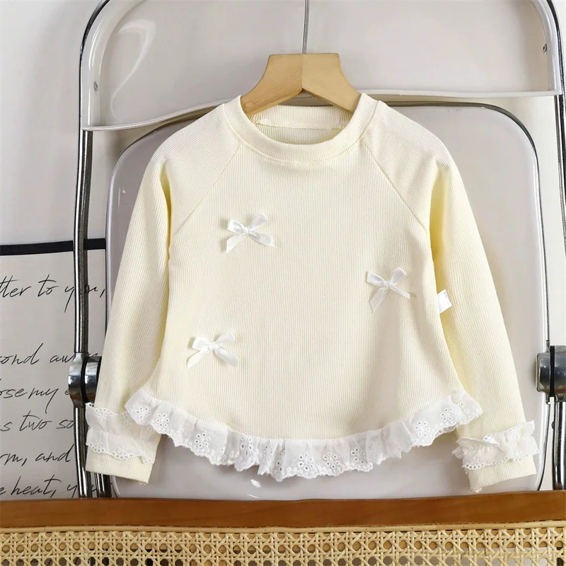 Camisa de manga larga con encaje y pajarita para niñas - imagen 3