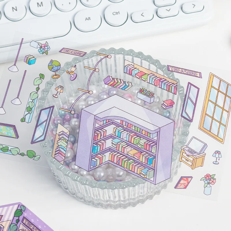 Pegatinas de cuentas de mano con paisaje de cuento de hadas de dibujos animados, paisaje en miniatura, juego de pegatinas de casa 3D coloridas para papelería - imagen 5