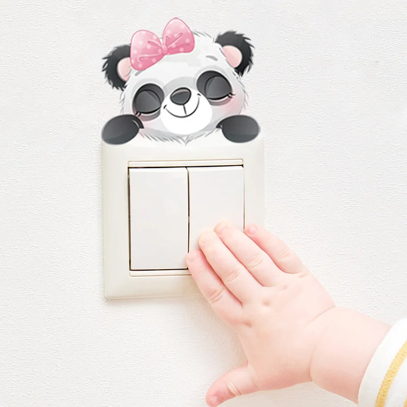 4 unids/set pegatinas de interruptor para habitación de niños dibujos animados elefante conejo Panda jirafa calcomanías de pared pegatinas de enchufe decoración de la habitación del bebé - imagen 3