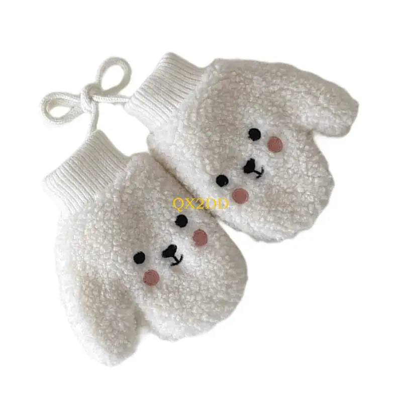 QX2D 1 par manoplas lana cordero para bebés con correa para cuello para niños 1 a 4 años, guantes cálidos con - imagen 3