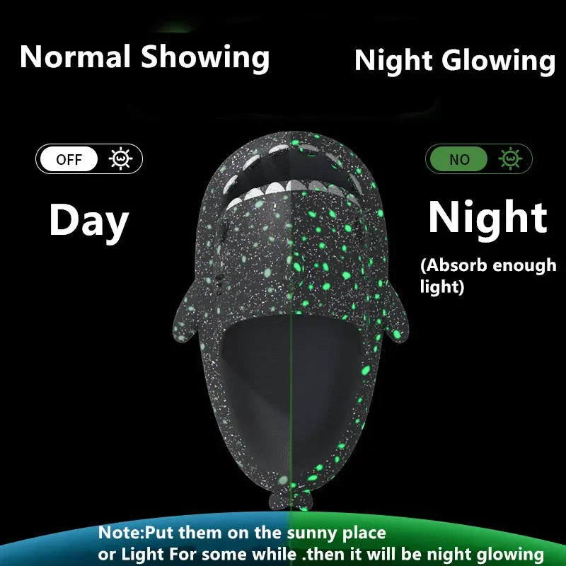 Zapatillas luminosas de tiburón para parejas, zapatos de verano a la moda para el hogar y la playa, bonito diseño de dibujos animados que brilla en la oscuridad para hombres y mujeres - imagen 2