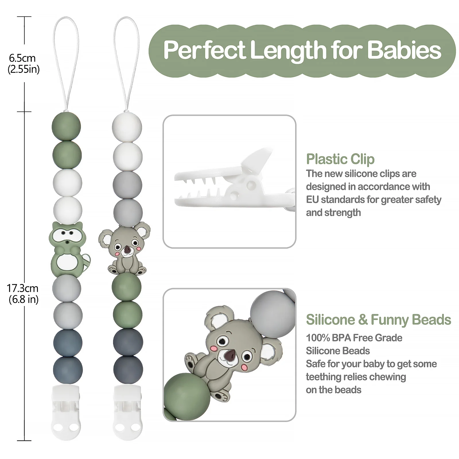 Clips para chupete de bebé, 2 uds., cadena integrada de silicona para chupete de bebé, mordedor, juguetes para la dentición, soporte de Clip para chupete, Clip de cadena, regalo para bebé - imagen 4