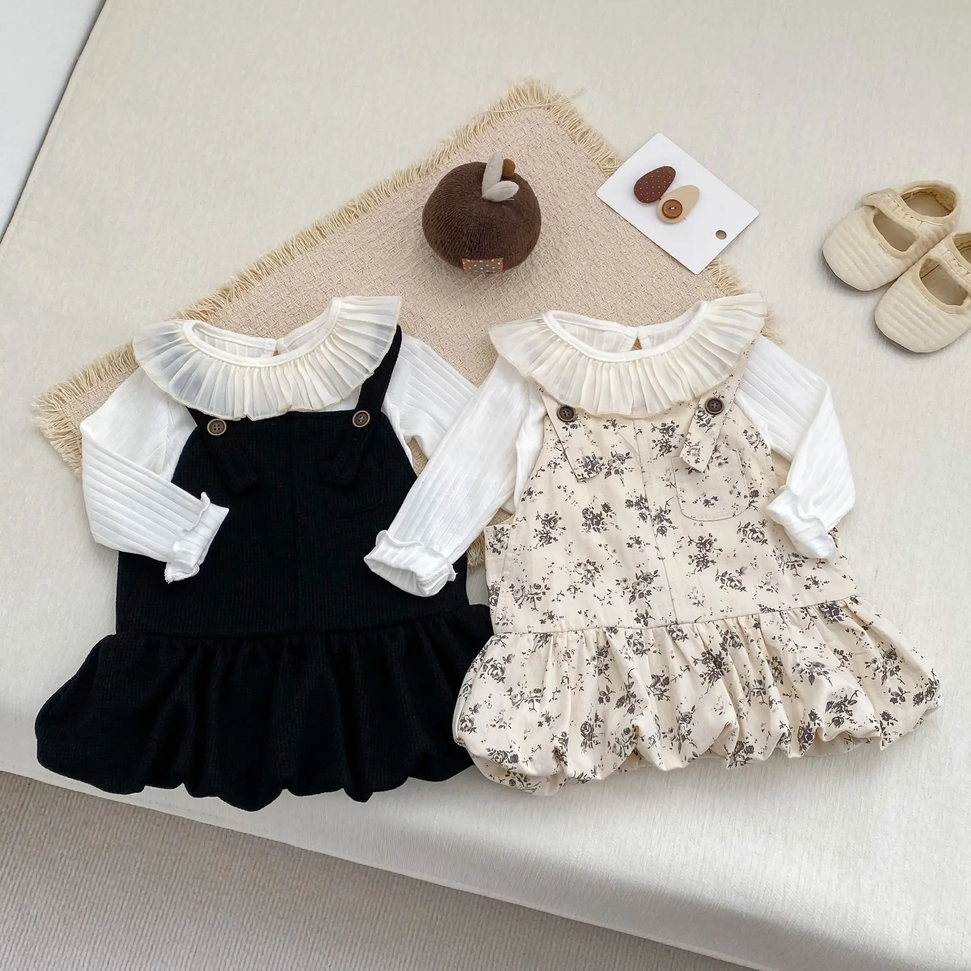 Vestido de niña con tirantes y volantes – Estilo floral dulce coreano - imagen 2