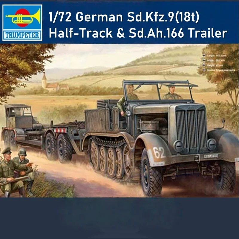 TRUMPETER 1/72 alemán Sd.Kfz.9(18t) medio pista y Sd.Ah.166 remolque modelo de rompecabezas de ensamblaje de plástico