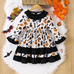 Tregren Vestido Halloween niña estampado gato calabaza volantes
