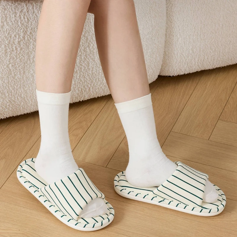 Pantuflas antideslizantes de lino y algodón a rayas para casa - imagen 4