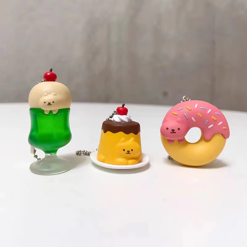 Qualia cápsula juguetes gato oculto mascota bola cadena 2 lindo gatito kawaii en comida pudín donut gashapon - imagen 3