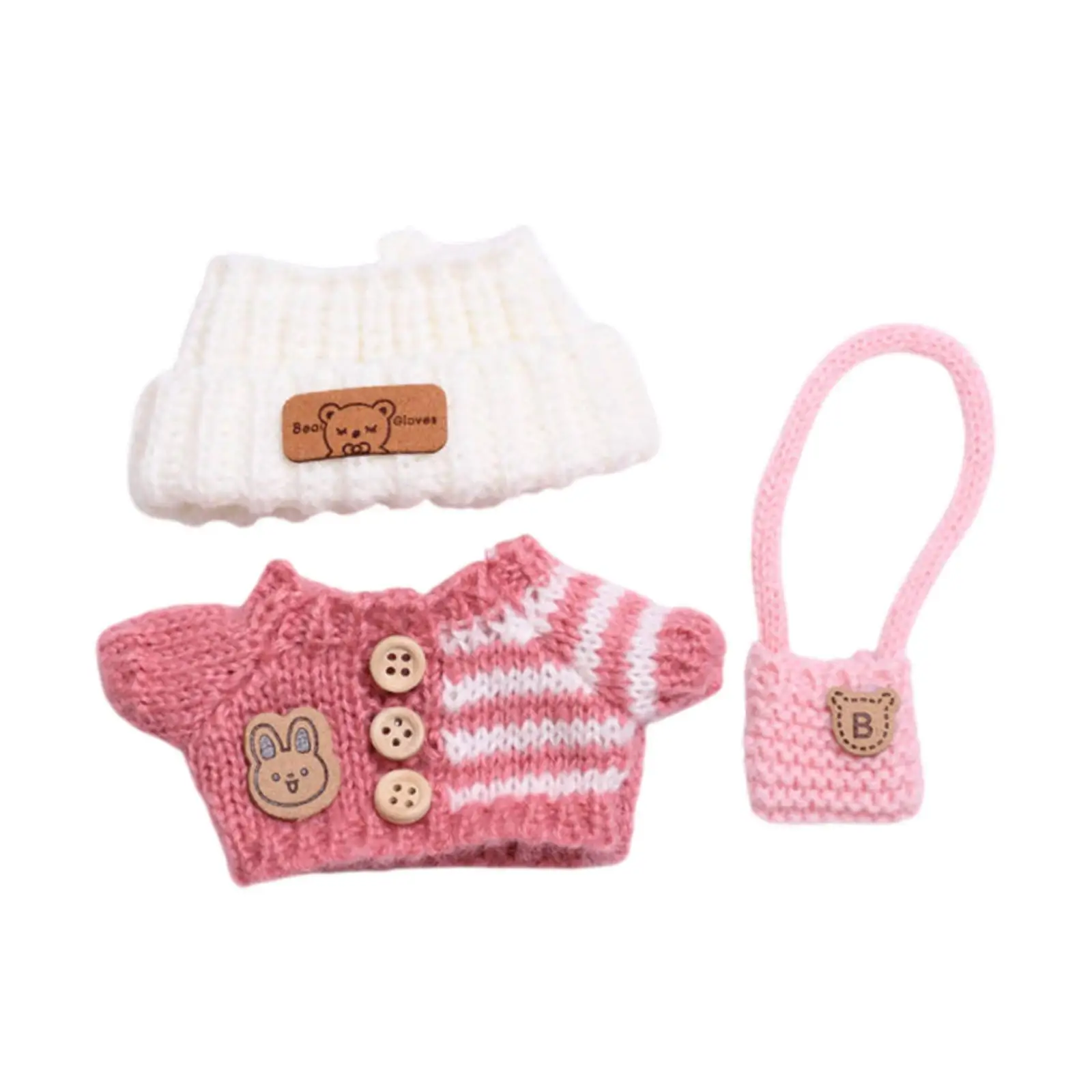 3 Pieces Fashion Dolls Sweater and Hat Bag Miniature Clothes Costume for 15-17cm Dolls