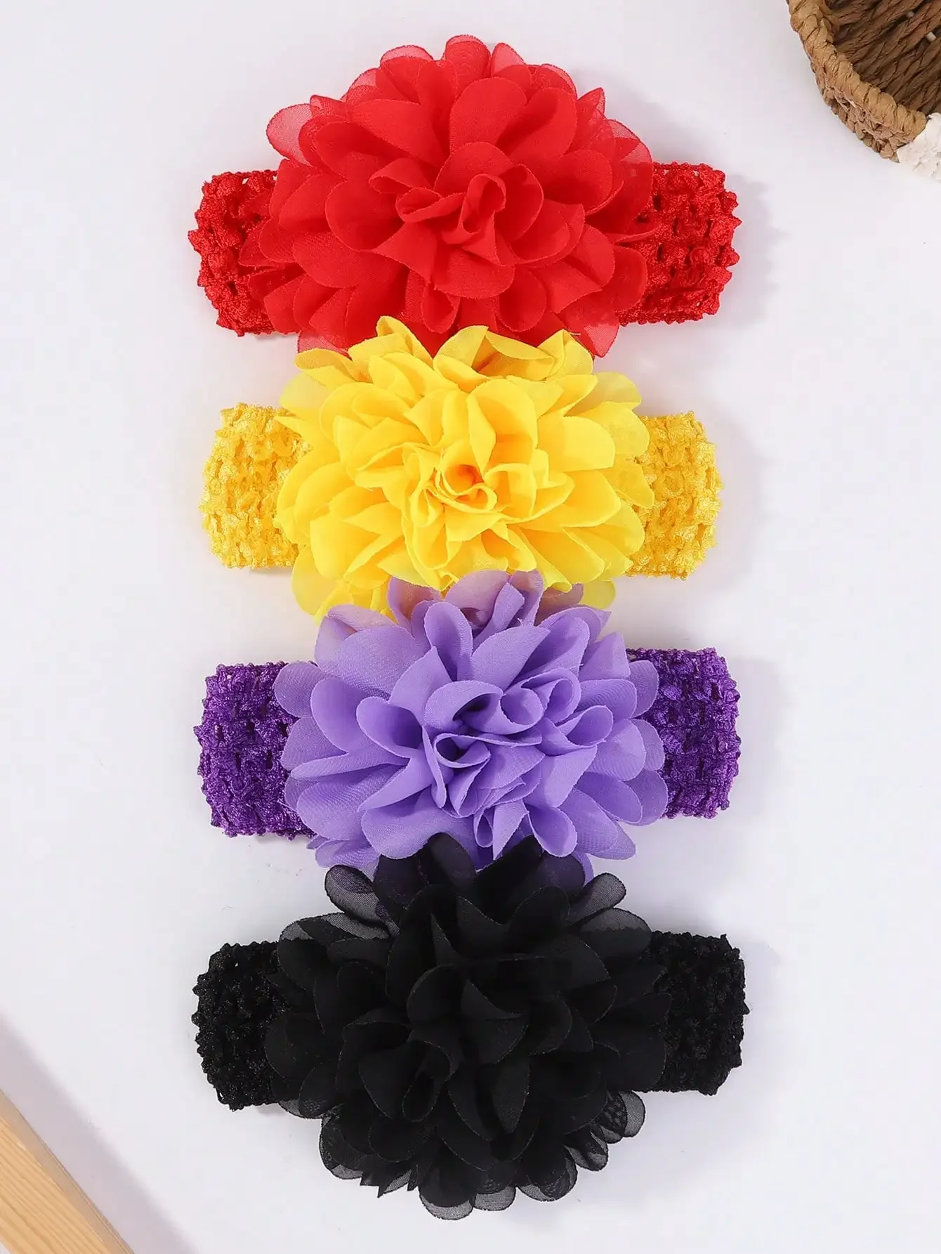 4 unids/set 5,3 ''diademas grandes de flores de gasa para niñas diadema elástica suave diadema encantadora accesorios para el cabello para recién nacidos