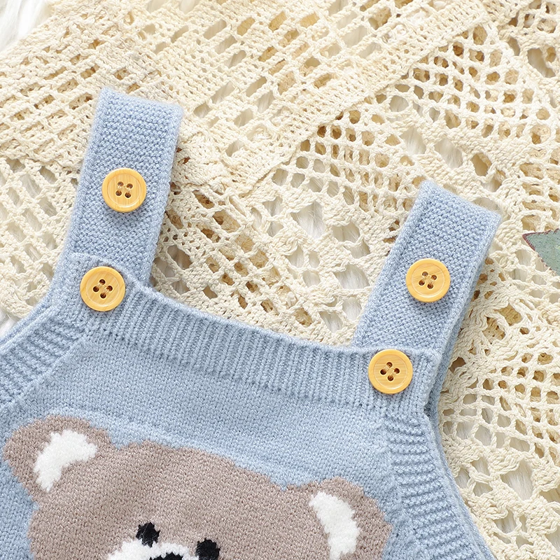 Peleles sin mangas para bebé, Otoño Invierno, oso tejido, pijamas para recién nacidos, niños y niñas, monos, trajes de una pieza, ropa para chico de 0 a 18m - imagen 4