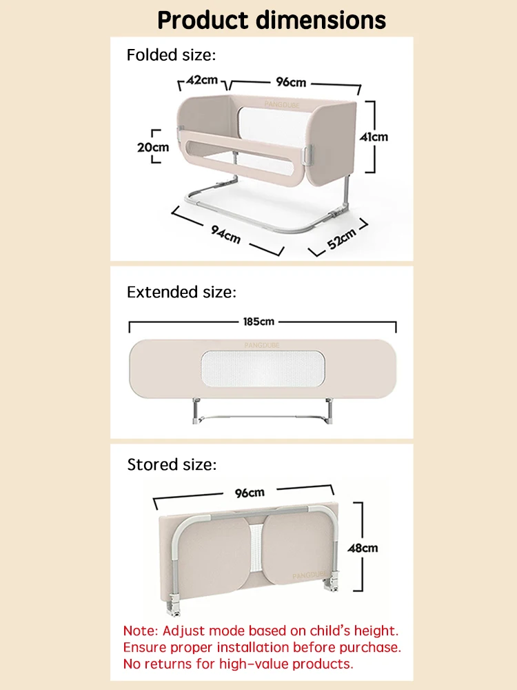 PANGDUBE Barandilla seguridad bebé convertible mesa noche ajustable - imagen 2