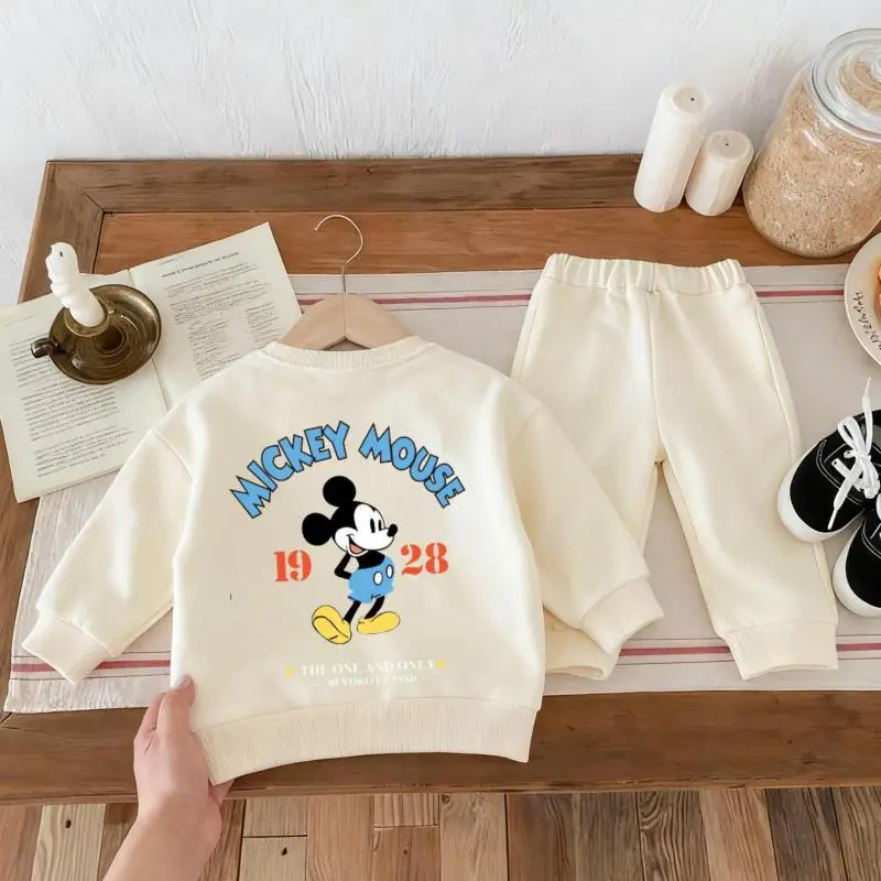 Mickey Minnie lindo bebé niña niño sudadera conjunto primavera otoño moda cuello redondo Sudadera con capucha + Pantalones niños 2 unid/set ropa para niños nuevo - imagen 2
