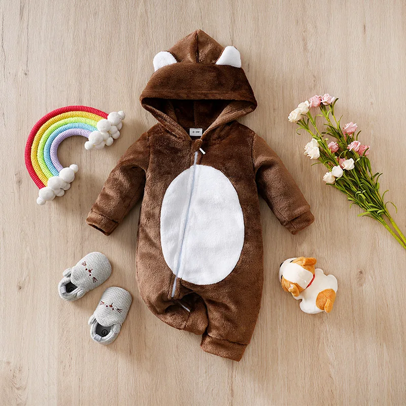 Pelele de franela con oso para bebé – Mono manga larga unisex