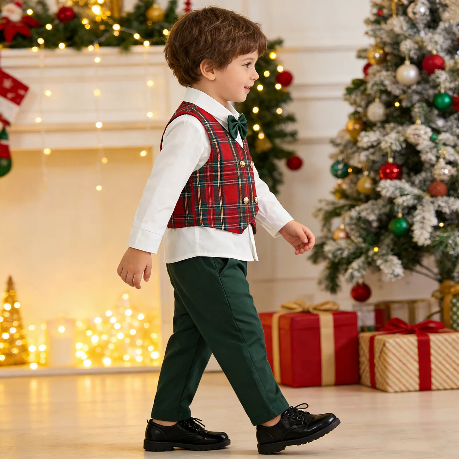 Uniforme escolar preppy bebé con camisa corbata y chaleco punto cable - imagen 5