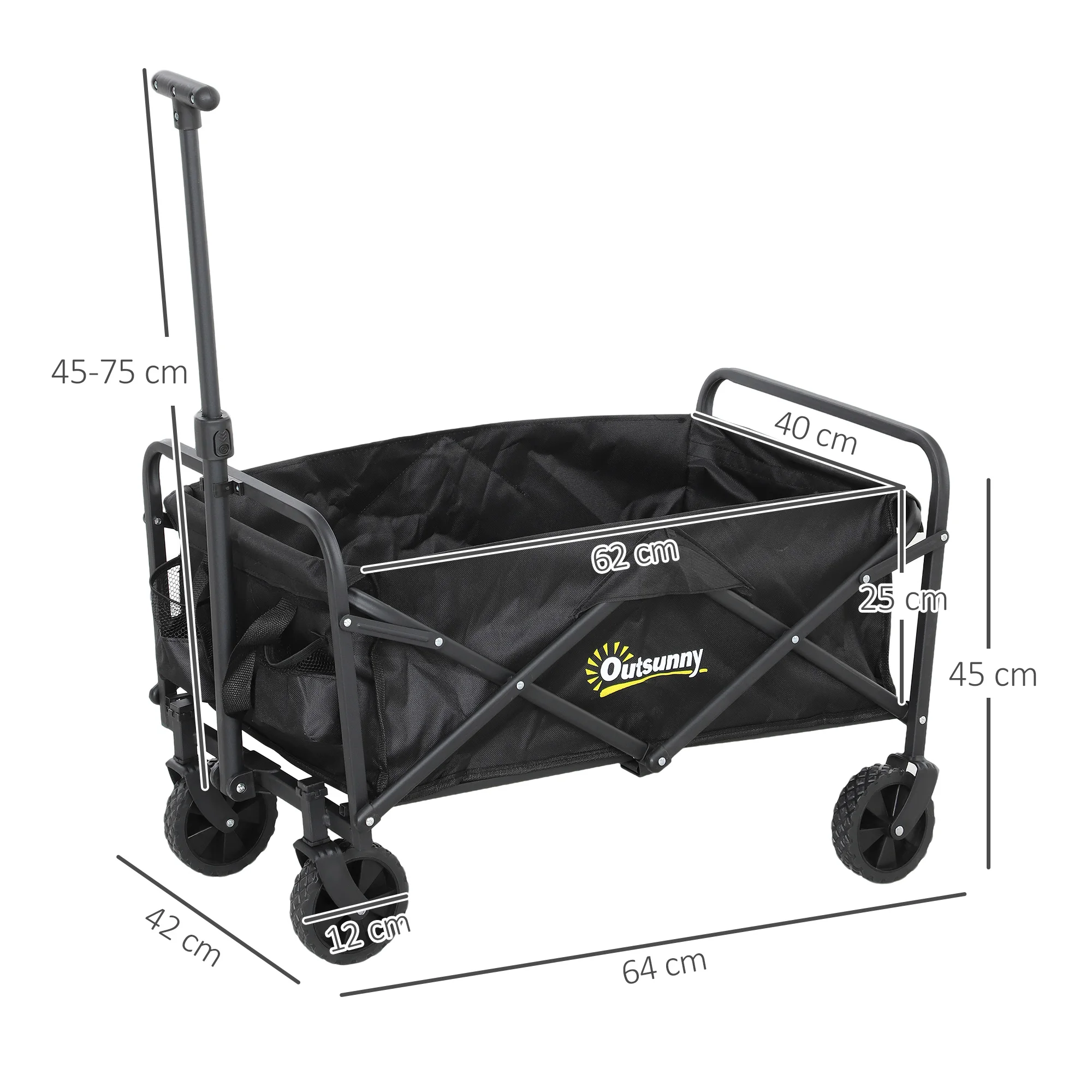 Outsunny Carro Playa con Ruedas Carro de Jardín Plegable con Asa Telescópica Ajustable 2 Bolsas de Almacenaje Carga 120 kg Carrito Transporte para Todo Terreno Jardín Campaña Compra - imagen 3