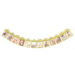 Banner de fotos de bebé de 1er cumpleaños, marco de fotos de 1 a 12 meses, decoración de celebración de fiesta de cumpleaños de un año, guirnaldas de fotos