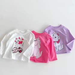 Precioso Disney Marie Cat, camisetas de manga larga, Tops, ropa de otoño, camisa básica holgada informal para niña, jersey de cuello redondo, blusa de 1 a 7 años