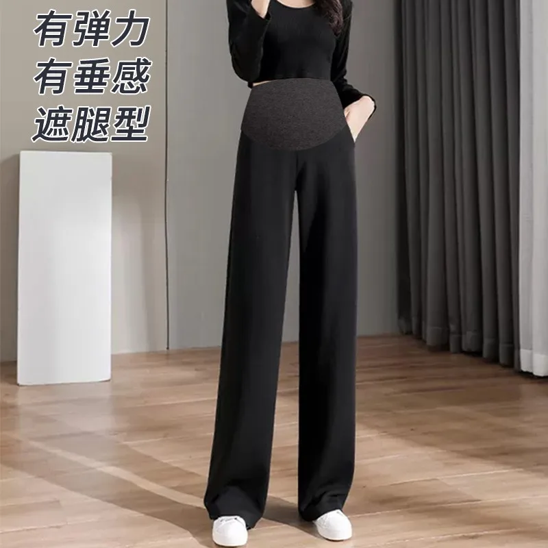8088 #   Pantalones largos rectos de algodón informales para mujer embarazada, ropa holgada de pierna ancha para el vientre, otoño 2022 - imagen 3