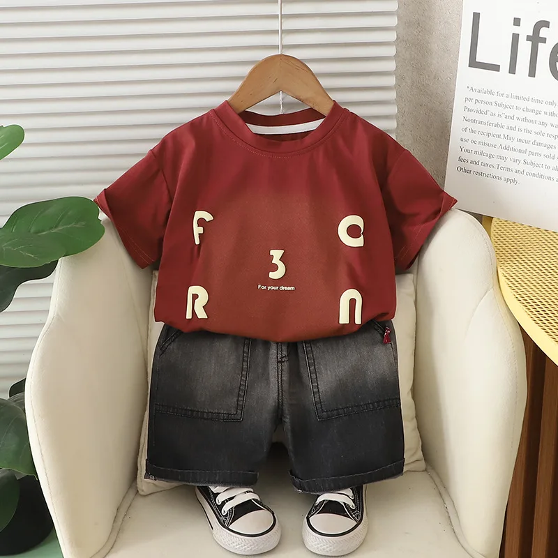 Conjunto verano niños coreano – camiseta algodón letras y vaqueros - imagen 5