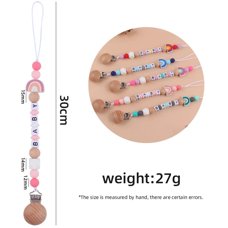 Nuevo Clip de haya para bebé, cadena de chupete de silicona, cuentas de silicona de arcoíris, soporte para chupete para bebés, accesorios de juguetes para la dentición - imagen 5