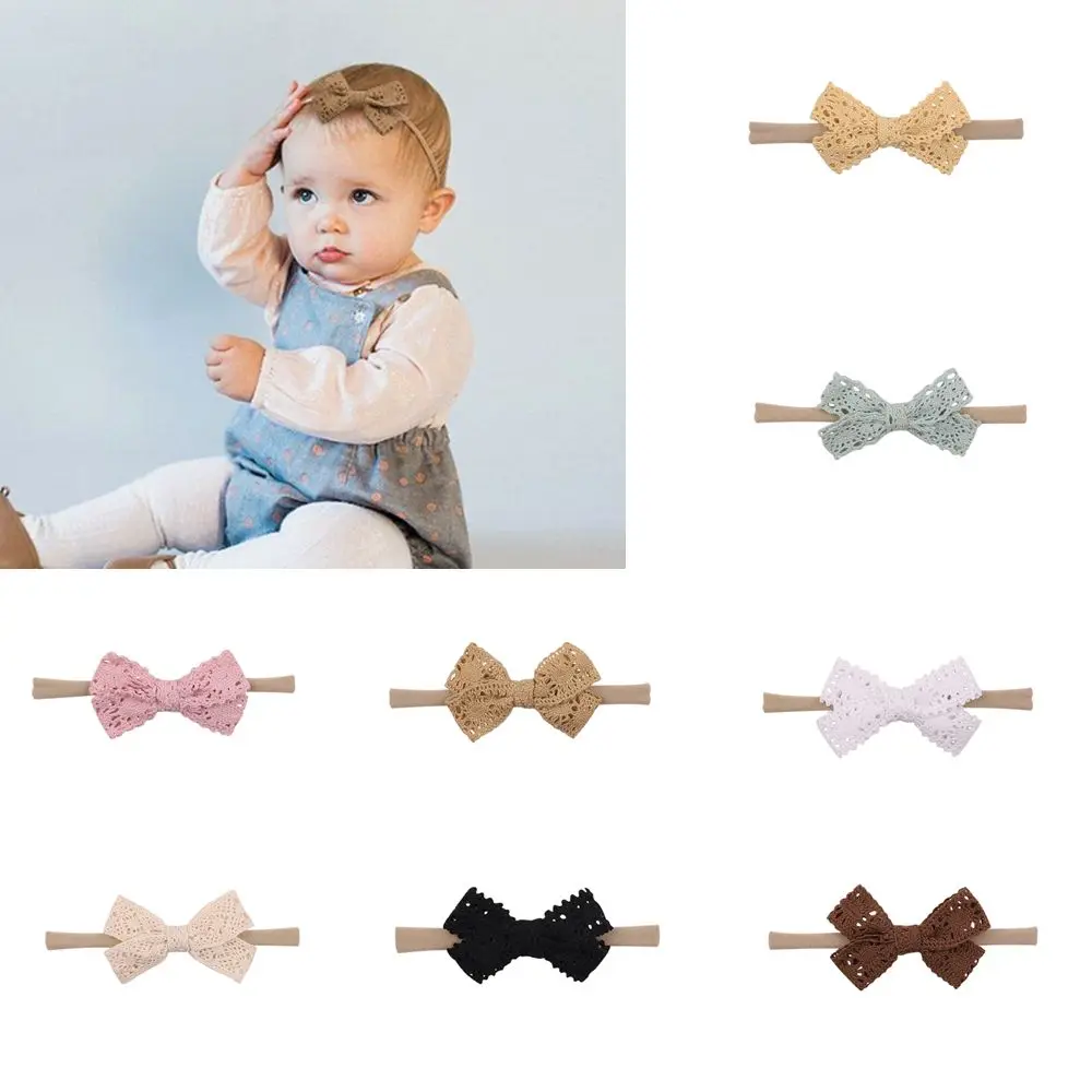 Niñas arco niño suave encaje elástico niños Bowknot banda para el cabello bebé diadema arco diademas diademas - imagen 4