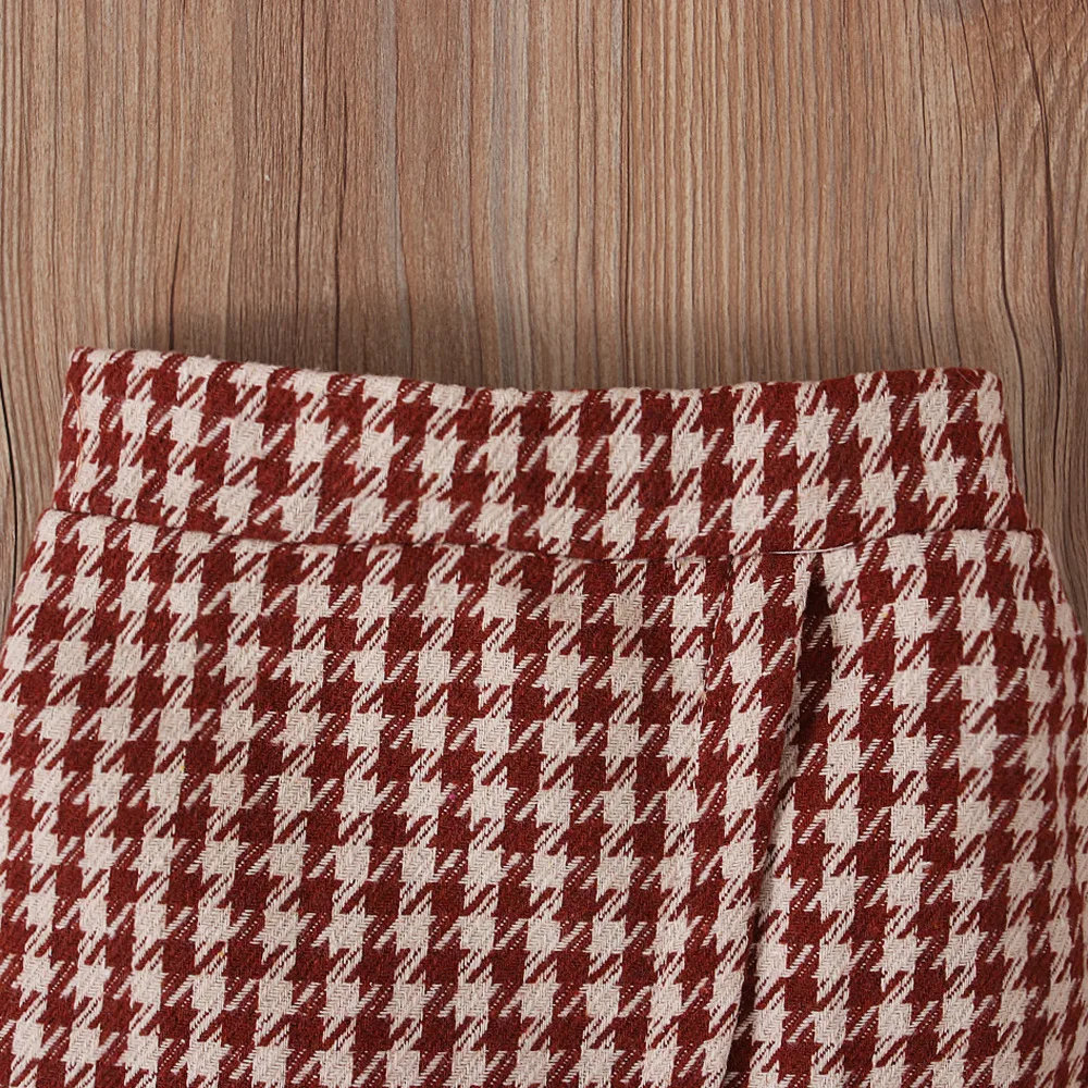 Conjunto 2 piezas niña top algodón manga larga y falda cuadros boutique - imagen 5