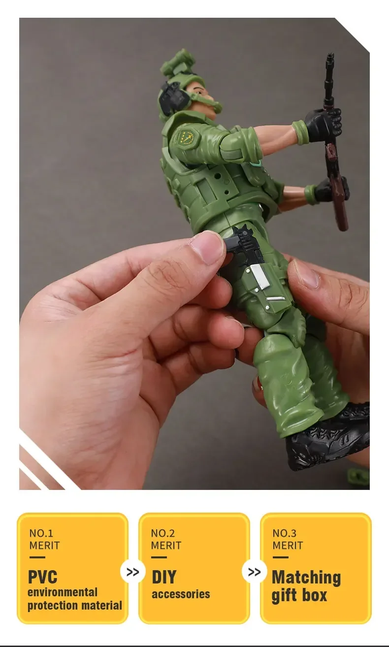 Modelo de soldado de juguete para niños, figura de acción libre móvil con 15 articulaciones, decoración de arma, juego de simulación, muñeco de guerra militar, regalo para niños, 1/9 - imagen 4