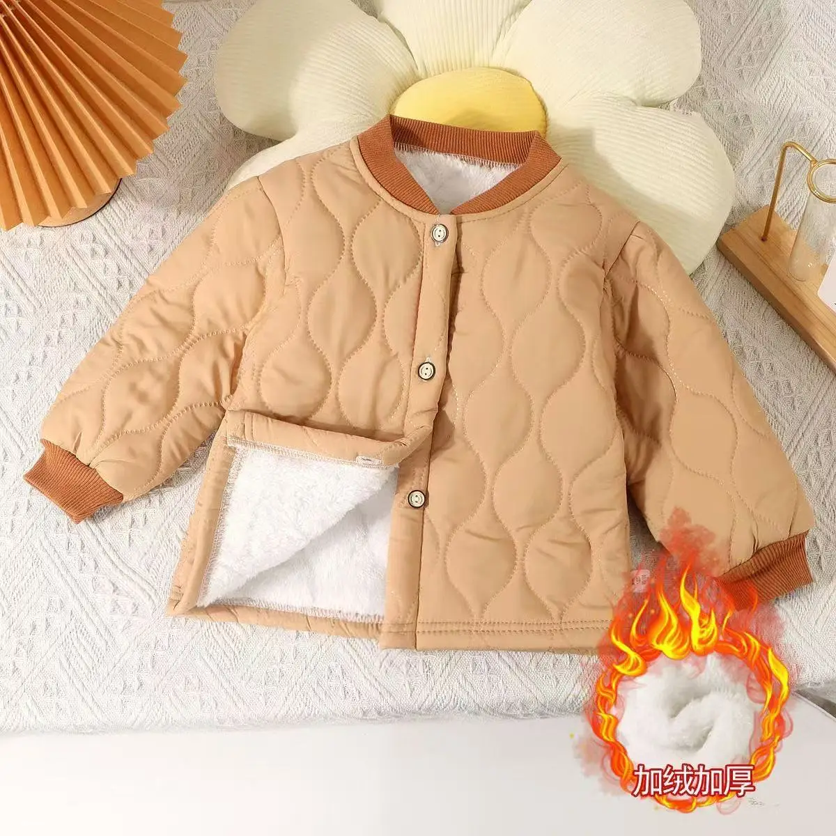 Abrigos acolchados de algodón de invierno para niños, chaquetas gruesas y cálidas de lana con una botonadura, ropa para niños, prendas de vestir exteriores - imagen 3