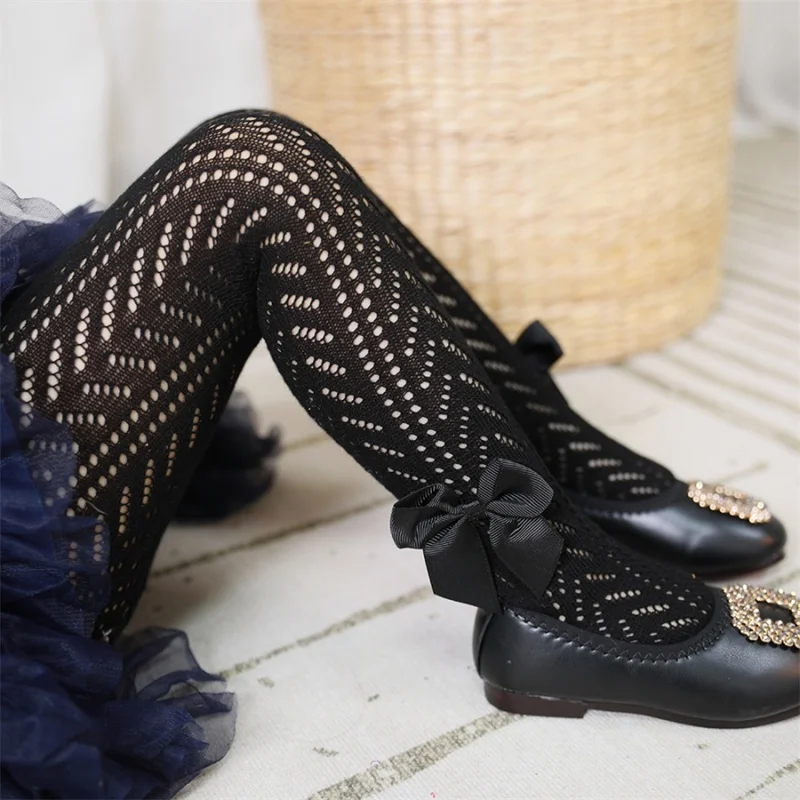 Medias de encaje para niñas, mallas finas de malla de verano para bebés y niñas, pantimedias ajustadas de algodón elegantes para niños, mallas ajustadas con lazo - imagen 4