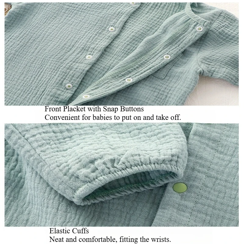 Pelele de gasa de algodón Unisex para bebé, primavera y otoño, con bonito sombrero con volantes, pelele de manga larga suave y agradable para la piel de Color sólido - imagen 4