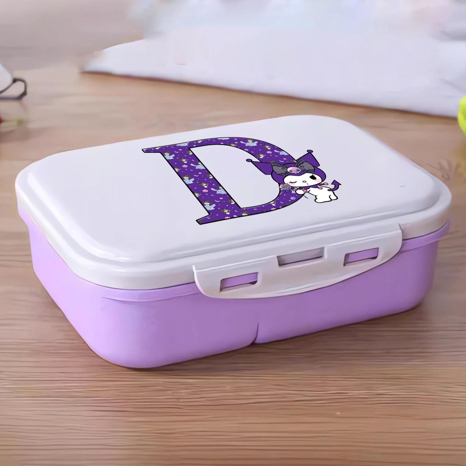 Fiambrera Kuromi, caja Bento portátil de plástico para estudiantes, contenedor Bento con letras de A-Z de dibujos animados, caja de comida para el almuerzo aislada, regalo de cumpleaños - imagen 4