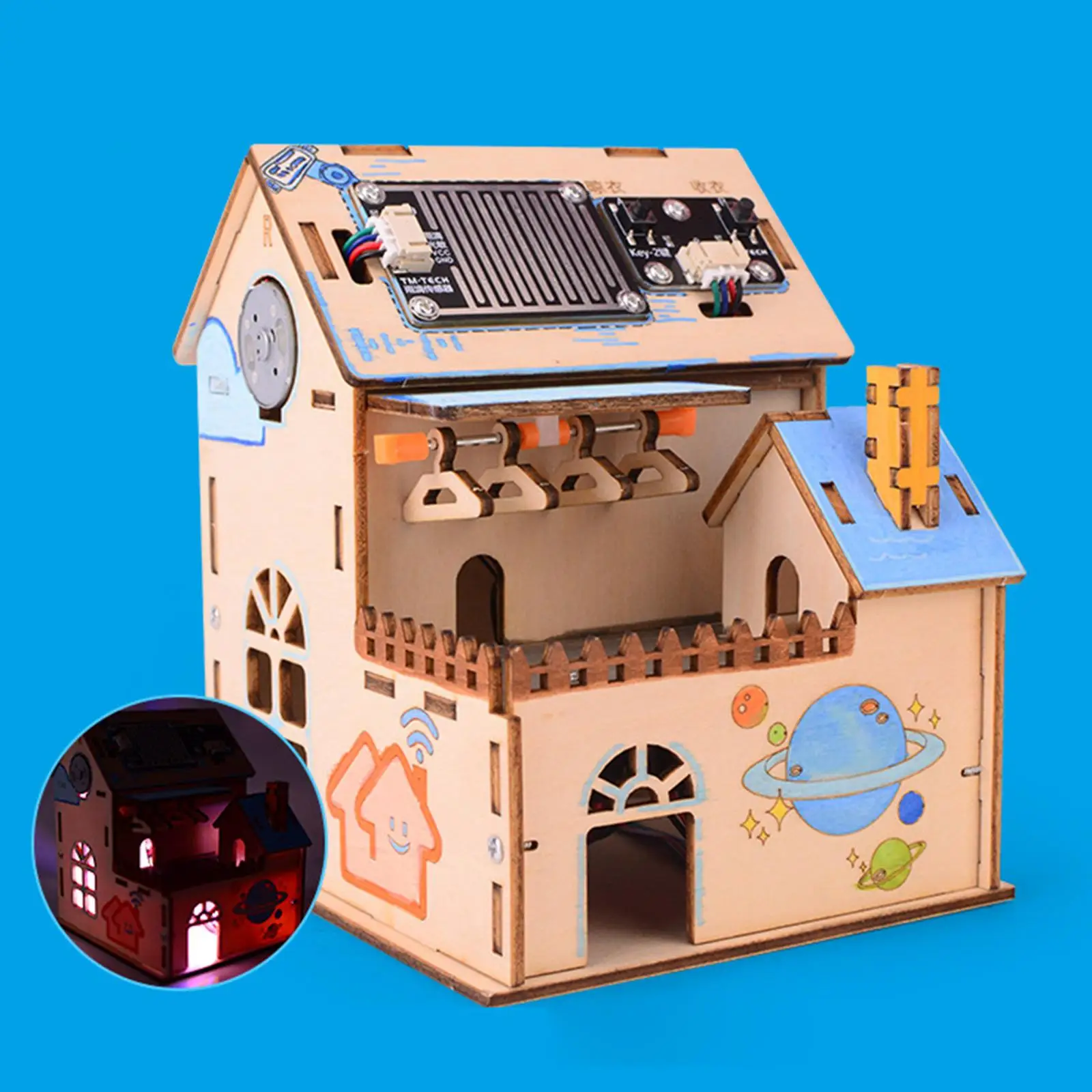 Kit de hogar inteligente de madera, kit electrónico de bricolaje con luz automática para niños escolares - imagen 4