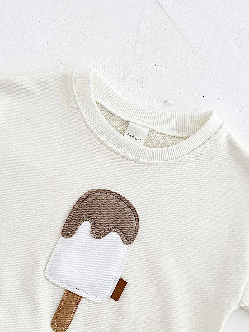 MILANCEL, nuevo conjunto de ropa de primavera para bebés, lindo traje con capucha de helado de dibujos animados para niños pequeños, traje suelto para niños pequeños, 2 uds. - imagen 5