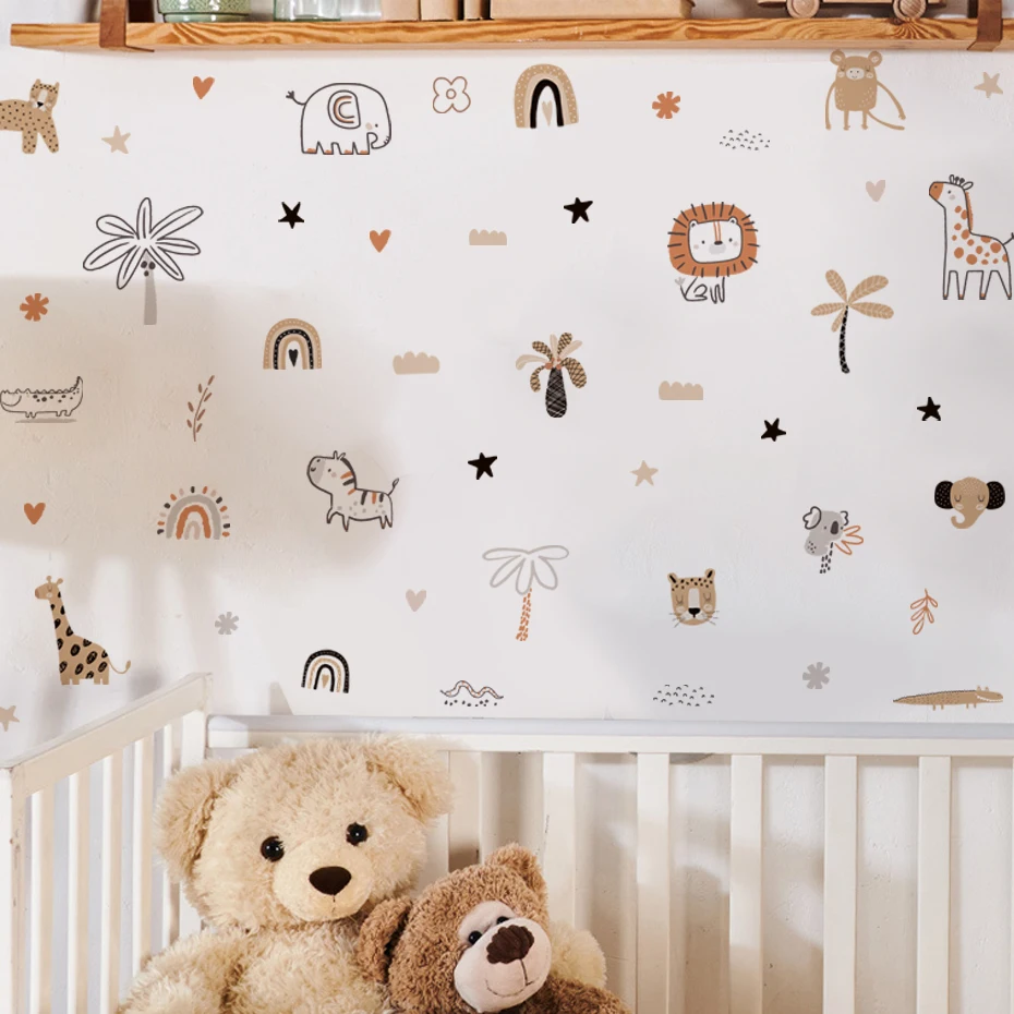 Pegatina de vinilo pared selva con animales y plantas bohemia infantil - imagen 4