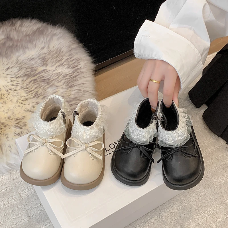 Zapatos de Otoño Invierno para niños, botas de nieve para niñas, a prueba de viento, impermeables, antideslizantes, suela suave, botas cálidas de felpa para niños, zapatos de princesa para bebés