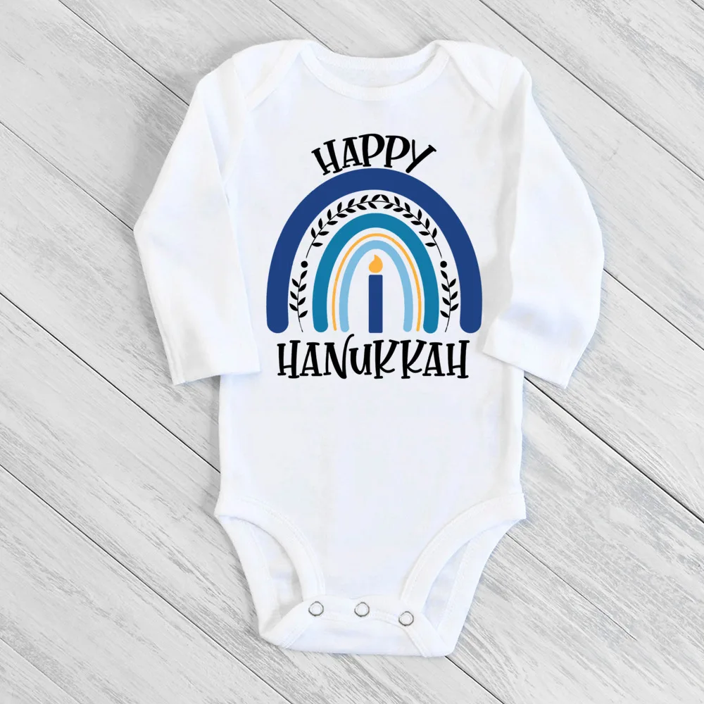 Body para bebé con estampado de arco iris de Happy Hanukkah, traje para recién nacido Chanukah, ropa infantil de vacaciones judías, pelele de manga larga para niño pequeño - imagen 3