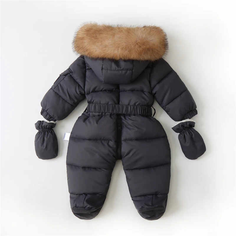 Mono de invierno para niña recién nacida, traje de esquí grueso para bebé con guantes, cinturón, pelele para bebé, traje de nieve cálido para niño, conjunto de ropa para niño - imagen 2