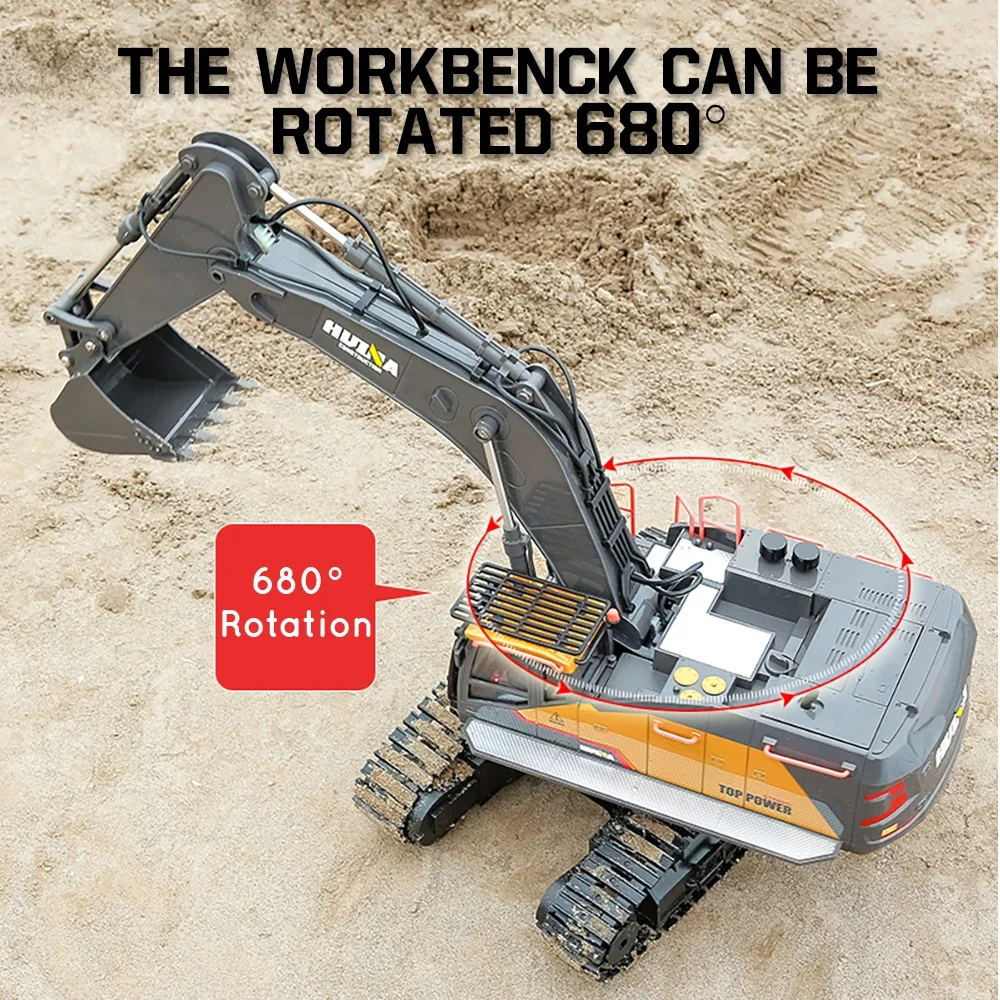 Huina-excavadora a control remoto 1592 para niños, vehículo de ingeniería grande de aleación, simulación Navvy RC, camión de juguete de 22 canales, 1:14 - imagen 2