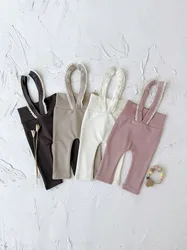 Pantalones talle alto con tirantes de encaje para bebé niña