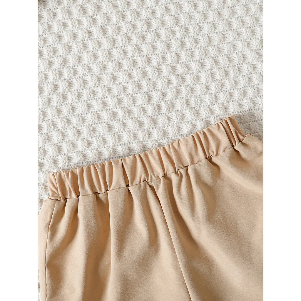 Disfraz para niño pequeño, Top de manga corta con lazo de solapa y lunares, pantalones cortos de color caqui, conjunto de ropa de 2 uds para niño de 0 a 3 años - imagen 4