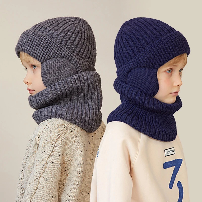 Gorro y bufanda tejidos para niños – Protección orejas y cuello