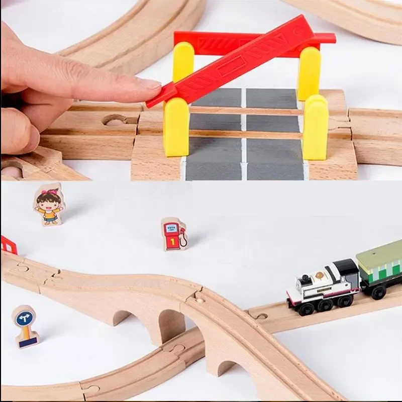 Túnel de puente de madera, carril urbano, escena de juguete de tráfico, plato giratorio de haya combinado, vía de tren DIY, accesorios de madera - imagen 5
