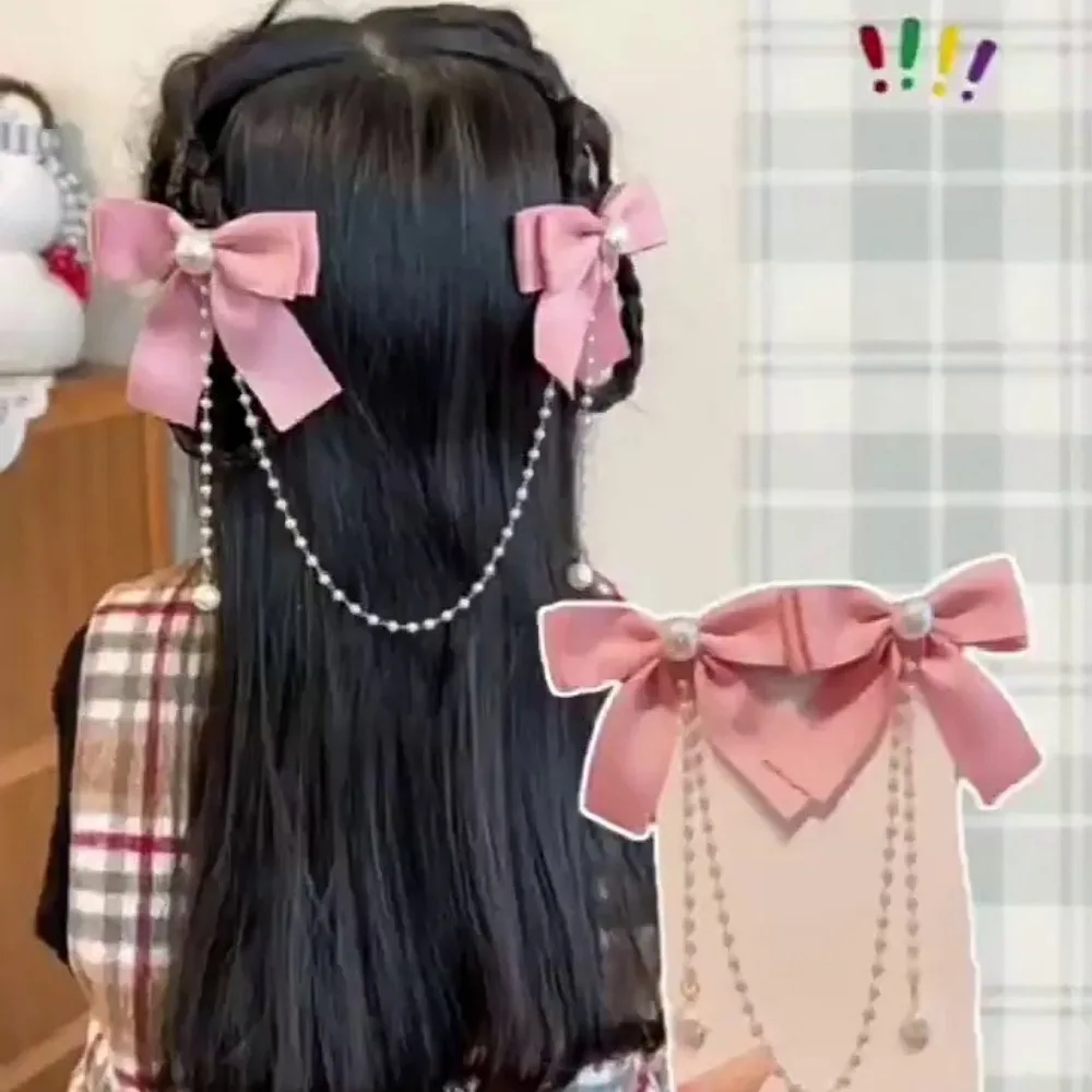 Horquillas lazo princesa con perlas rosas para niña - imagen 2