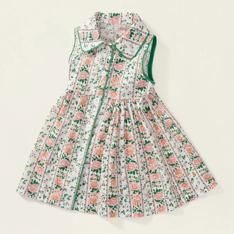 Vestidos de niña de flores de verano estilo chino moda raya sin mangas de algodón princesa Vintage vestido de bebé Boutique ropa para niños B061 - imagen 3
