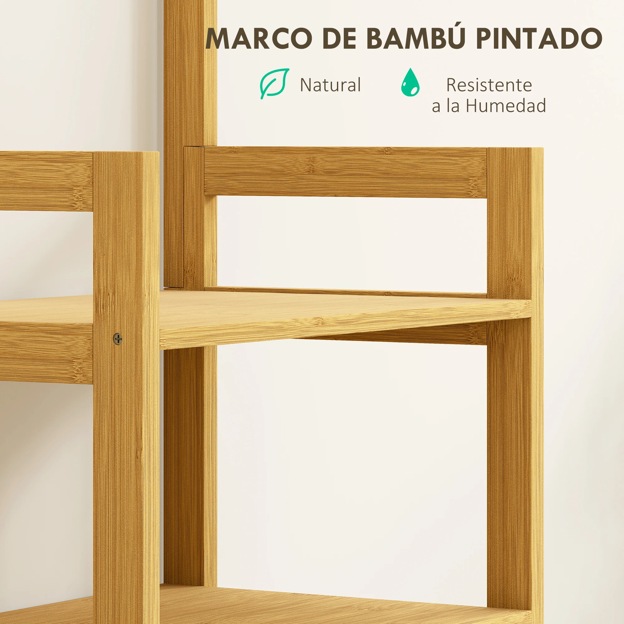 HOMCOM Estantería de Baño de Bambú con Espejo Estantería de Almacenaje con 4 Ganchos 2 Estantes Abiertos y 2 Cajones de Tela para Cocina Baño Salón 48,5x30x170 cm Natural - imagen 5