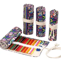 Estuche escolar enrollable de lona con 48 huecos para lápices y bolígrafos