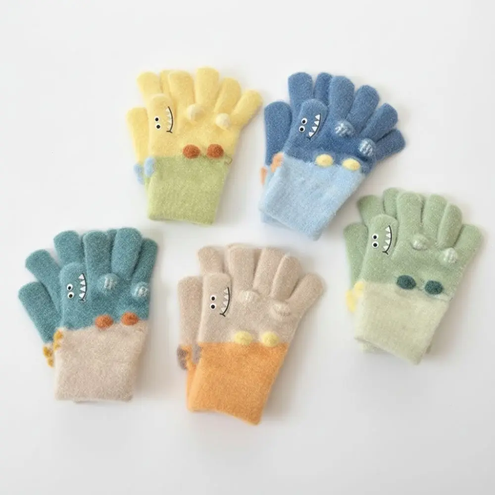 Guantes de punto con estampado de cocodrilo de dibujos animados para niños, manoplas gruesas y cálidas de punto suaves para bebés, estirables y resistentes al frío - imagen 4