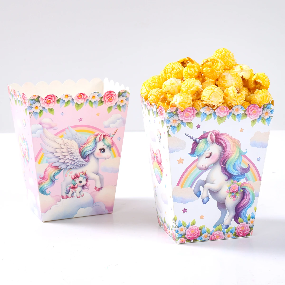Caja de palomitas de maíz de unicornio, decoración para fiesta de 1er cumpleaños, BabyShower, unicornio arcoíris, suministros para fiesta de boda, 10 Uds. - imagen 4